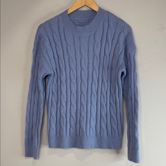 Shein Cable Knit Crewneck Sweater Powder Blue Long Sleeve Soft M - Picture 2 of 9